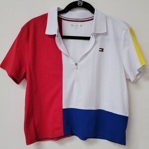 Tommy Hilfigure Cropped Color Block Polo Size Medium